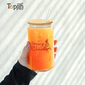 Topjlh Customized Printing 12oz 16oz Beer Glass Can Modern Sublimation Clear Frosted Glass Mug Bamboo Lid for Mother's Day