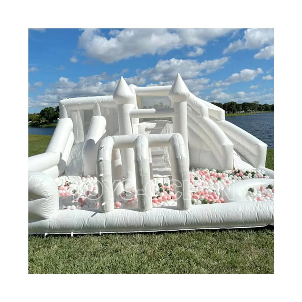 Factory Customized Commercial White Inflatable Bounce House 5 in 1 Jumping Castle Slide with Ball Pit