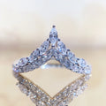 Nice Silver Colored Copper Material Good Quality Fashionable V-shaped Crown Micro Set Zircon Ring