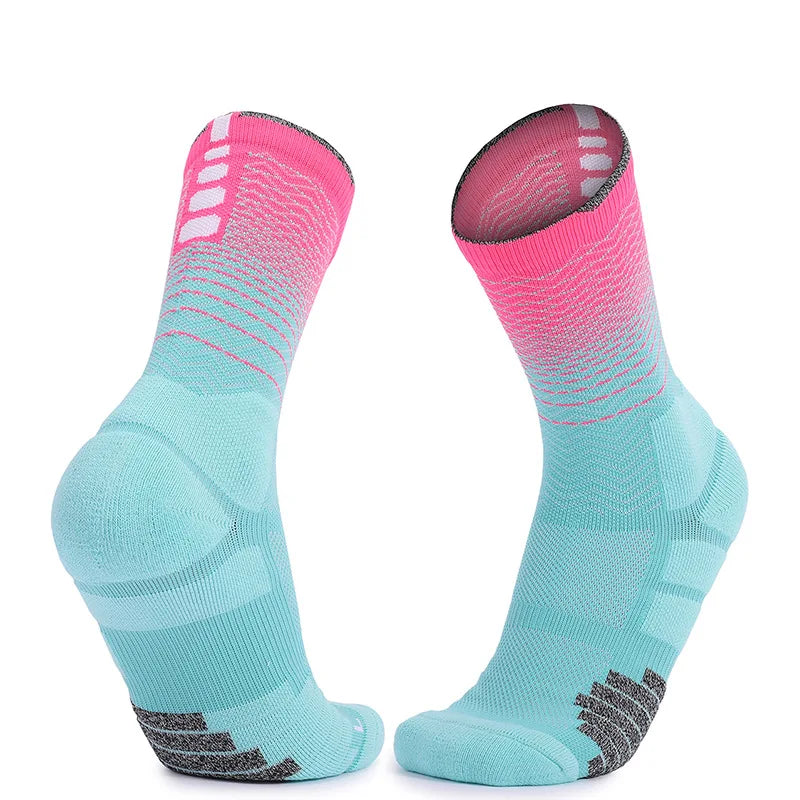 Custom Made Men's Sports Socks Knee High Anti-Slip Crew Style with Bottom Cuff and Body Logo for Basketball Spring Season