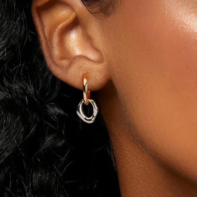 Ilona Wholesale18K Gold Plated Copper Two-Tone Huggie Hoop Earrings Irregular Silver Dangle Charm Drop Earring Jewelry for Women