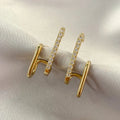 Huitan Wholesale Double Circle Gold Plated Jewelry CZ Stone Minimalist Double Layer Line C Shaped Geometric Earrings Studs