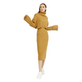 Fall/Winter Custom Two Piece Sweater Set Turtle Neck Long Sleeve Stripe Puff/Batwing Sleeve Short Knitwear Women's Knit Sweater