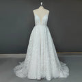Real Photos Elegant Spaghetti Straps 3D Lace Wedding Dress Sleeveless Low Back Illusion Deep V-Neck Bridal Gown for Women