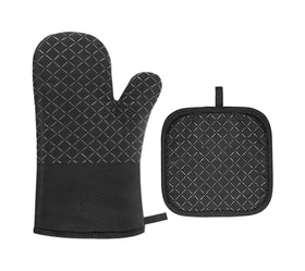 Cotton Oven Mitt with Silicone Printing and Pot Holder Set