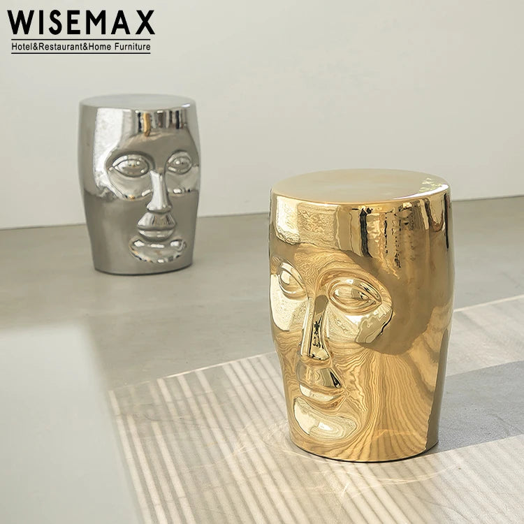 WISEMAX FURNITURE Manufacturer Luxury Metal Coffee Table Human Face Design Small Tea Table Ceramic Frame Sofa Side Table