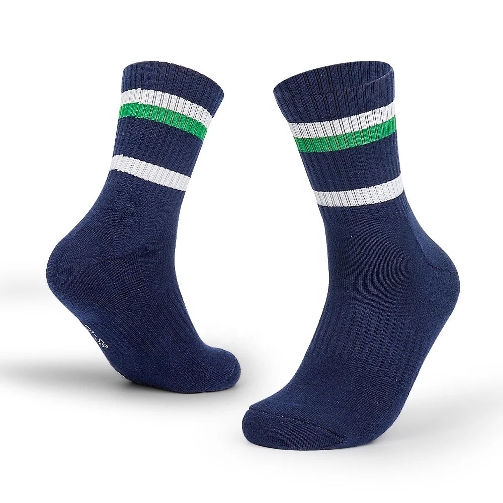 Mingzhi Men's Cotton Eco-Friendly Breathable Functional Sports Crew Dress Socks Rainbow Stripe Thick Running Autumn Custom