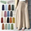 Korean Style Women's Summer Wide Leg Pants High Quality New Solid Color Elastic Mid Waist Casual Lace Decoration