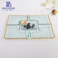 16.5 Inch Gold Rim Decorative Rectangle Fruit Glass Plate Charge Plate with Divider