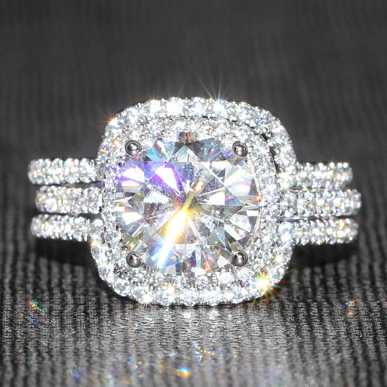 CAOSHI Noble Rings Lady Girls Round Square Shiny Zircon Rings Multi Layer Silver Lady Wedding Rings Luxury