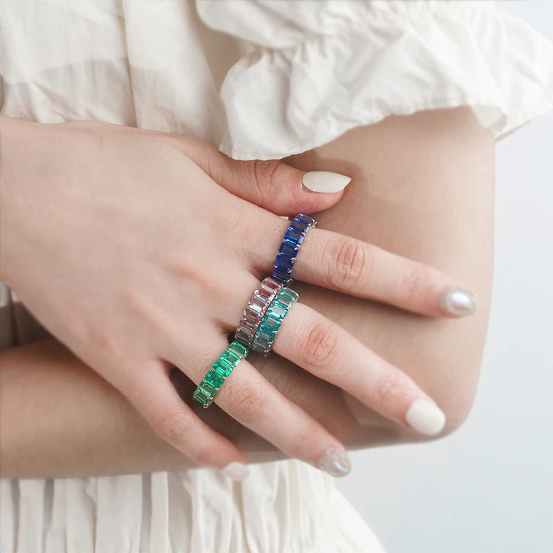 Starsgem Lab Grown Gemstone Wedding Rings Woman 925 Silver Jeweler Emerald Cut Colorful Lab Sapphire Gemstone Silver Ring