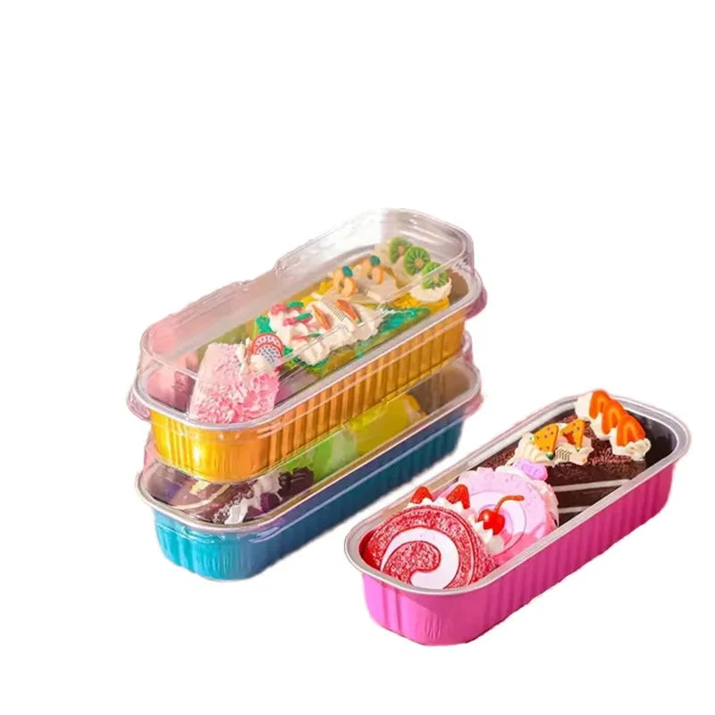 200ml Colored Cup Cake Bakery Box Oven and Freezer Safe Aluminum Foil Container with Plastic Lid