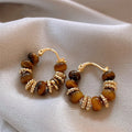 Meetyoo Alloy Women's Fashionable Tiger Eye Stone Hoop Earrings Trendy Not Fade Low Allergy Environmentally Friendly Earring