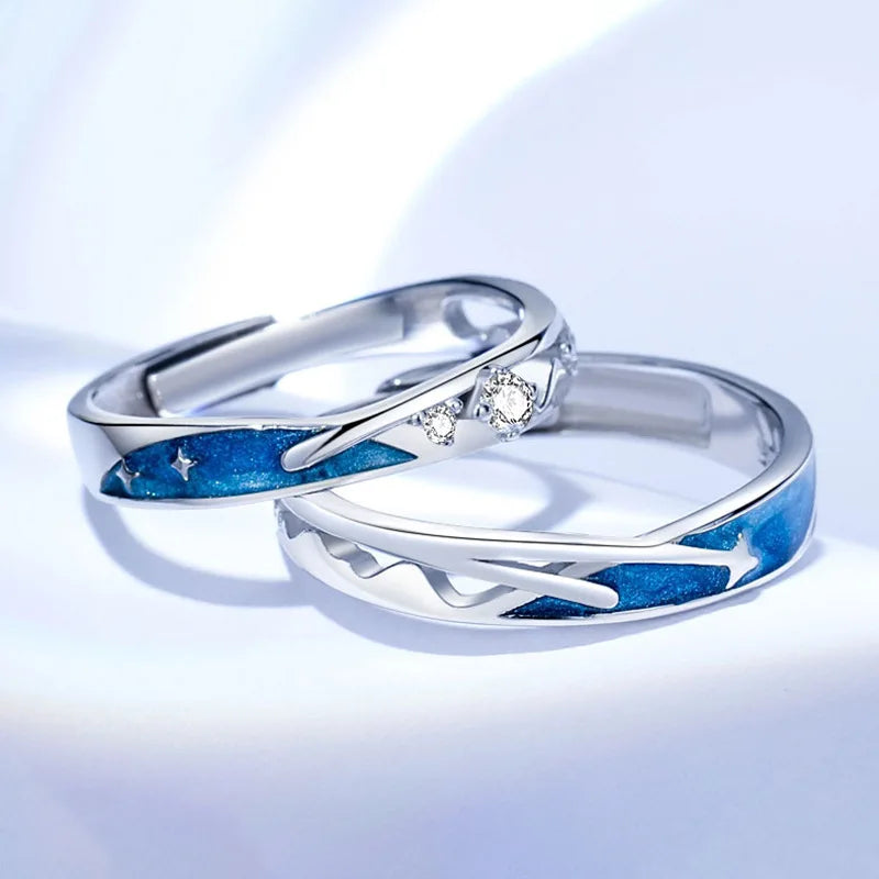 INS Korean Meteor Shower Couple Rings Commemorative Wedding Crystal Zircon 925 Sterling Silver Ring for Women