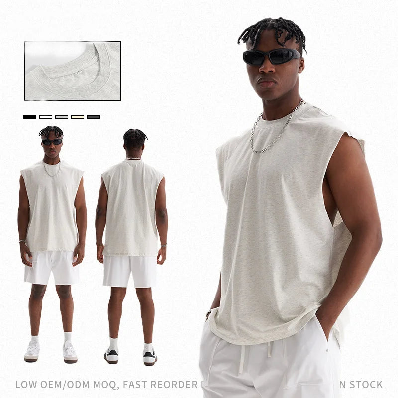 Wholesale Men's Sleeveless Cotton Running Singlet Custom Logo Athletic Workout Tank Top Breathable Knitted Fitness Wear for Gym