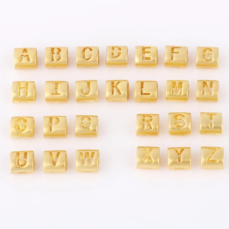 6mm Soild 925 Sterling Silver Gold Plated Oval Initial A-Z Alphabet Letter Beads for Jewelry Making Accessories