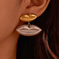 2025 Two-tone Stainless Steel Double Lips Shaped Drop Earrings Women Fashion Statement Ear Jewelry