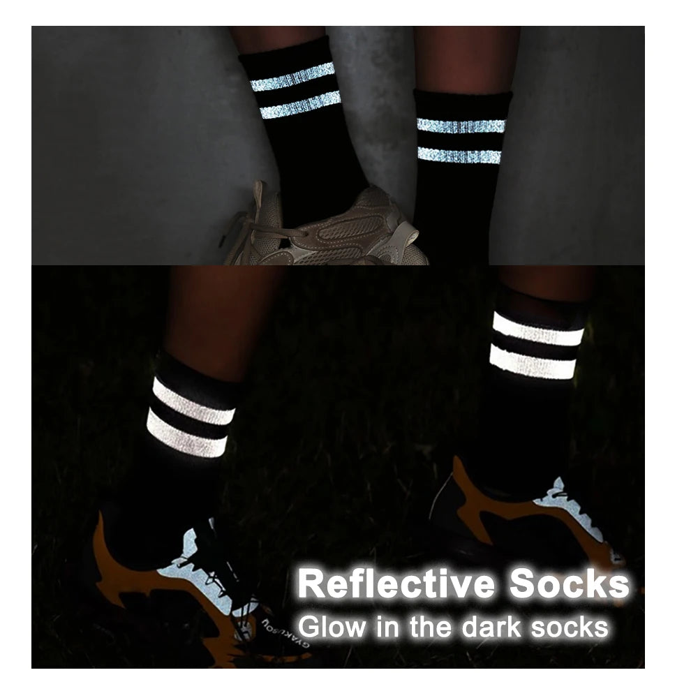Reflective Luminous Socks Striped Fluorescent Mid-tube Candy Color Socks