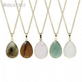 NM46754 Pear Shape Mixed Gemstone Bezel Set Necklace Amethyst Smoky Quartz Natural Crystal Light Luxury Jewelry Gift for Women