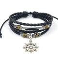 Adjustable Size Multi-layer Leather Alloy Anchor Rudder Pendant Woven Bracelet for Men