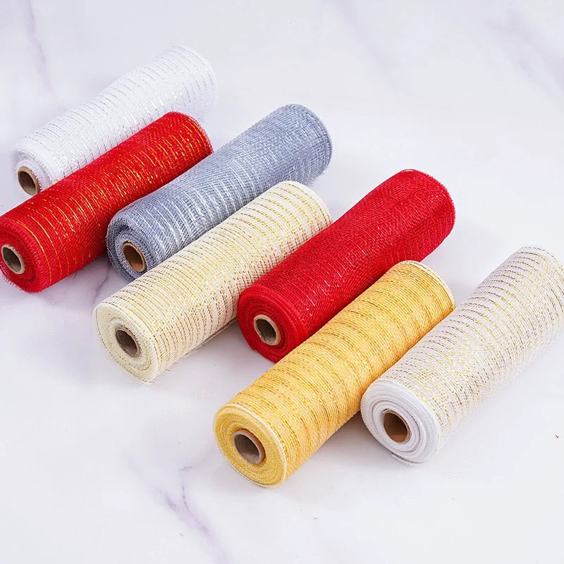 Wholesale Christmas Deco PP Mesh Rolls 10 Inch Decorative Poly Mesh Ribbons for Xmas Wreathes