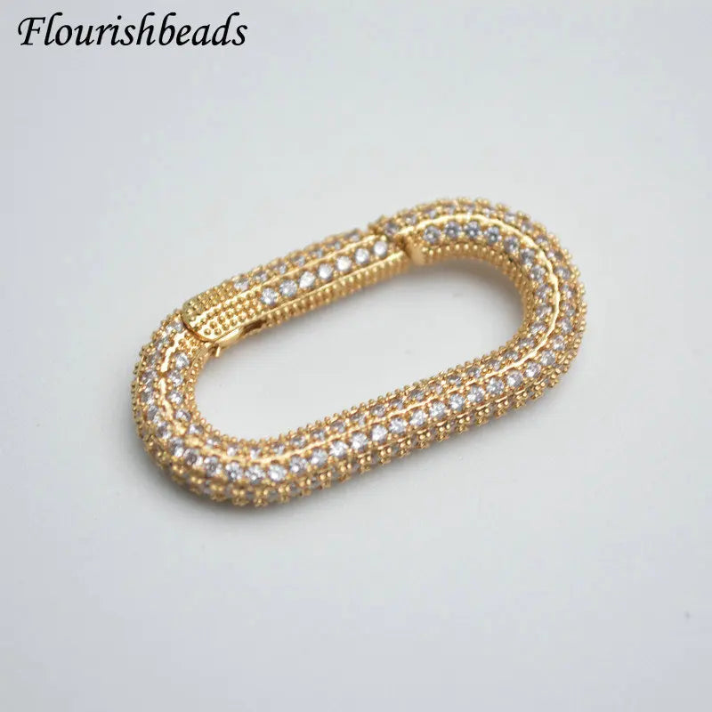 18K Gold Plated CZ Paved  Rectangle Clasp Brass  Pendant for Necklace Making Findings
