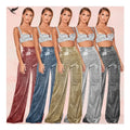 Trendy High Waist Women Glitter Shiny Glitter Sequins Wide Leg Pants