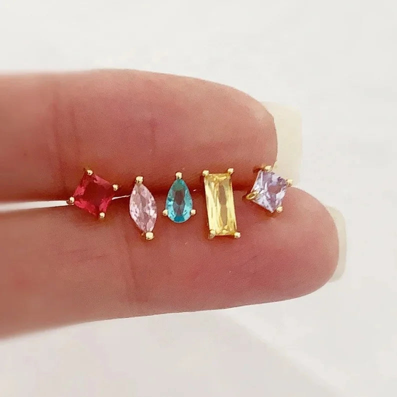 New 925 Silver Needle 5 Pieces Rainbow Tiny Stud Earring Gold Filled Zircon Friendship Earrings Set Women Girls Jewelry