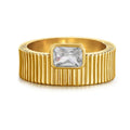 High End 18K Plain Gold Zirconia Gear Shape Rings Stainless Steel Trendy Simple Gold Plated Jewelry