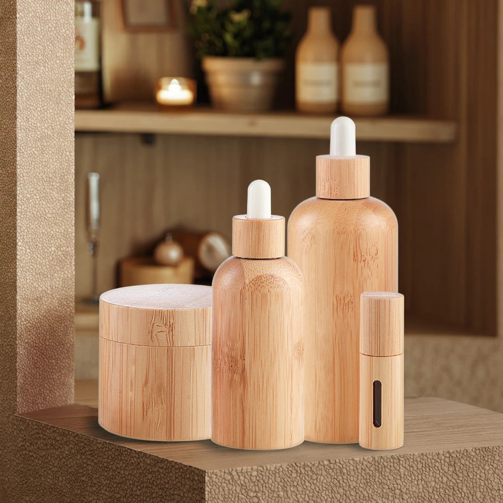 Hot-sale 10-100ml Rubber Head Dropper Bamboo Wooden Roller Ball Bottle Essential Oil Bottle