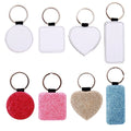 One Side Glitter Pu Leather 2 Inches Round Rectangle Sublimation Blank Leather Keychain for Heat Press Printing