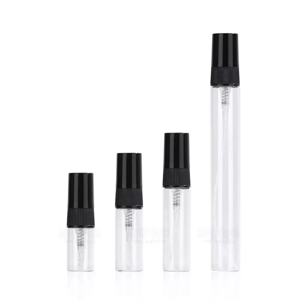 Mini Travel Cylinder Glass Atomizer 2ml 3ml 5ml 10ml Spray Bottle Clear Tester Vial Screw Cap Plastic Sprayer Perfume Mist