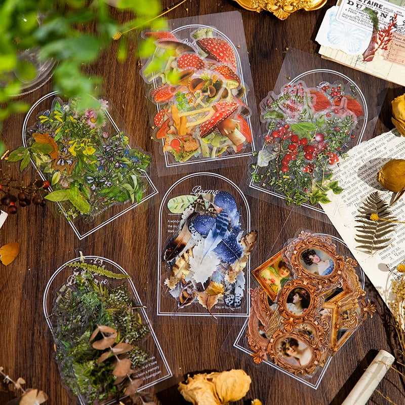 40pieces/pack Pet Flower Diary Stickers Pack About Nature Poetry Series Retro Plant Notebook Stickers Base 6Models