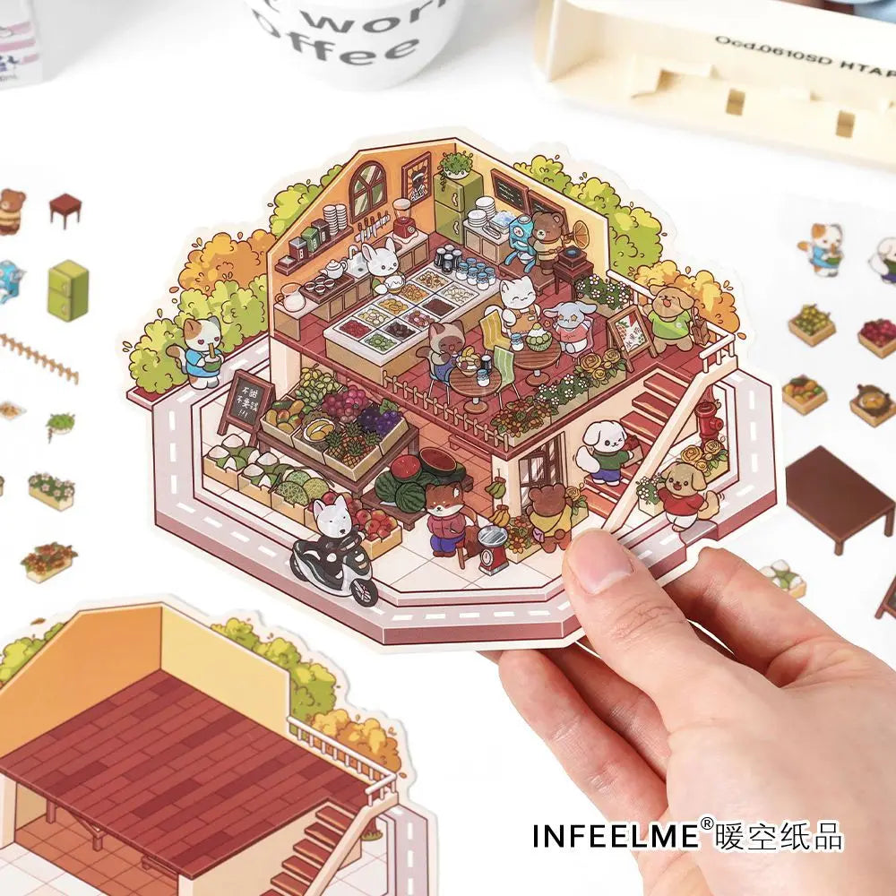 3 Stickers Per Pack Today's Business in the Third Series of Landscape Handbook Decorative Material Stickers 4 Kinds of