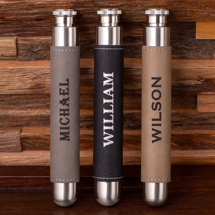 Personalized Laser Engrave Leather Flask Mini Stainless Steel Hip Flask