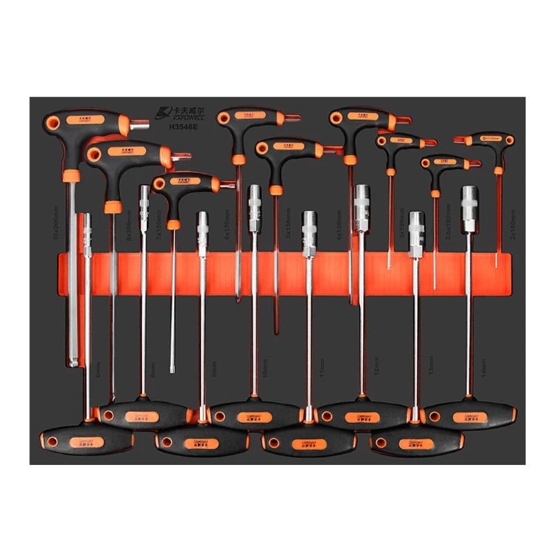 KAFUWELL H3546E Heavy Duty Repair Tool Professional 17pcs Crv T Handle Torx Allen Key Wrench Set