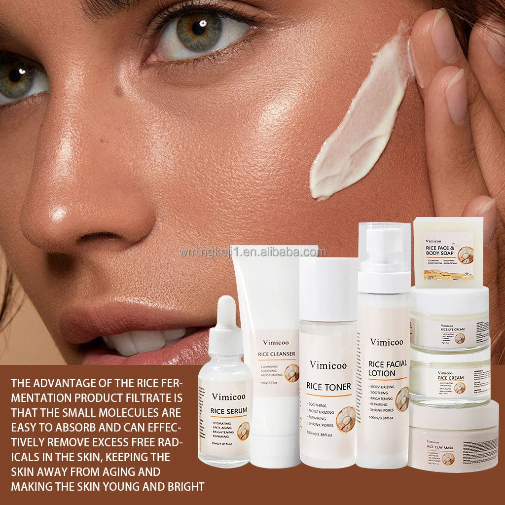 OEM ODM Face Skin Care Set Hyaluronic Acid Rice Extract Ceramide NP Hydrating Moisturizing Organic Facial Rice Skincare Kit