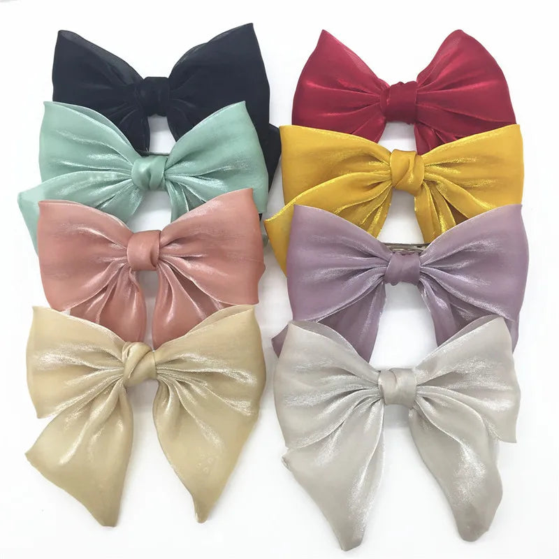 Summer New Design Large Bow Hair Clip Fashion Girls Pure Color Barrette Pearl Hairpin