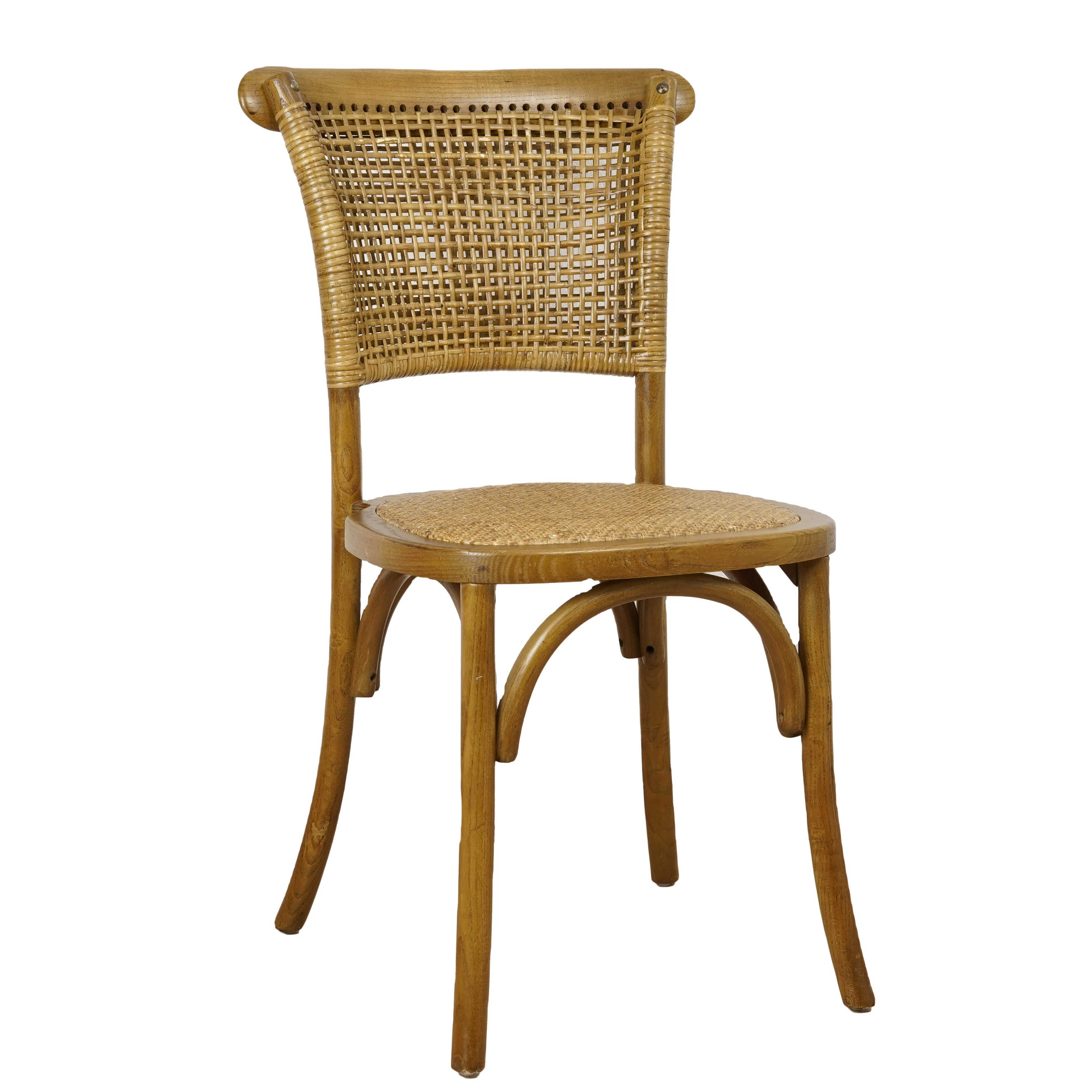 Wholesale Stackable Event Hotel Party Restaurant Solid Wood Dinning Chair Rattan Back Dining Room Wedding Chair