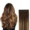 12 Inches Remy Malaysian Hair Extensions Balayage Clip Human Hair Women Silky Straight Chocolate Brown Honey Blonde Highlight
