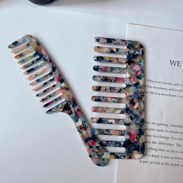 2026 Anti Static Detangle Acetic Acid Hair Comb Portable Leopard Marble Cushion Custom Wide Tooth Comb Cellulose Acetate Comb