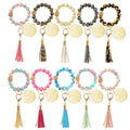 Custom Rubber Alloy Beads Keychain with Monogram Tassel 21*9cm Gift for Women