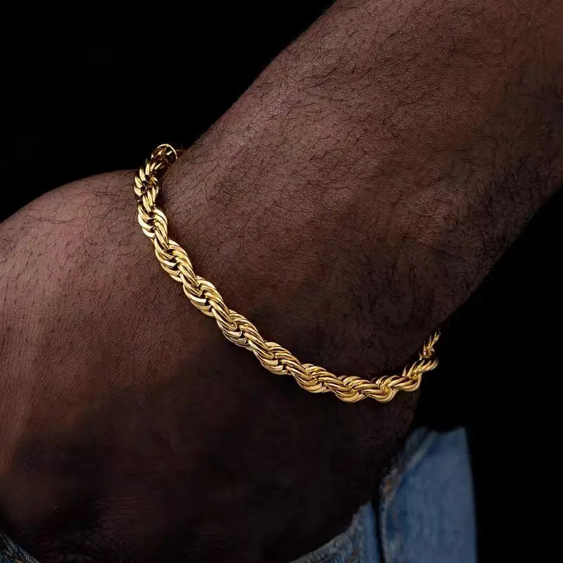 In Stocks- 18K 14K Gold Silver 5mm 6mm Rope Chain Bracelet Anklet for Men Women 2024 Hot Stainless Steel Twisted Chain