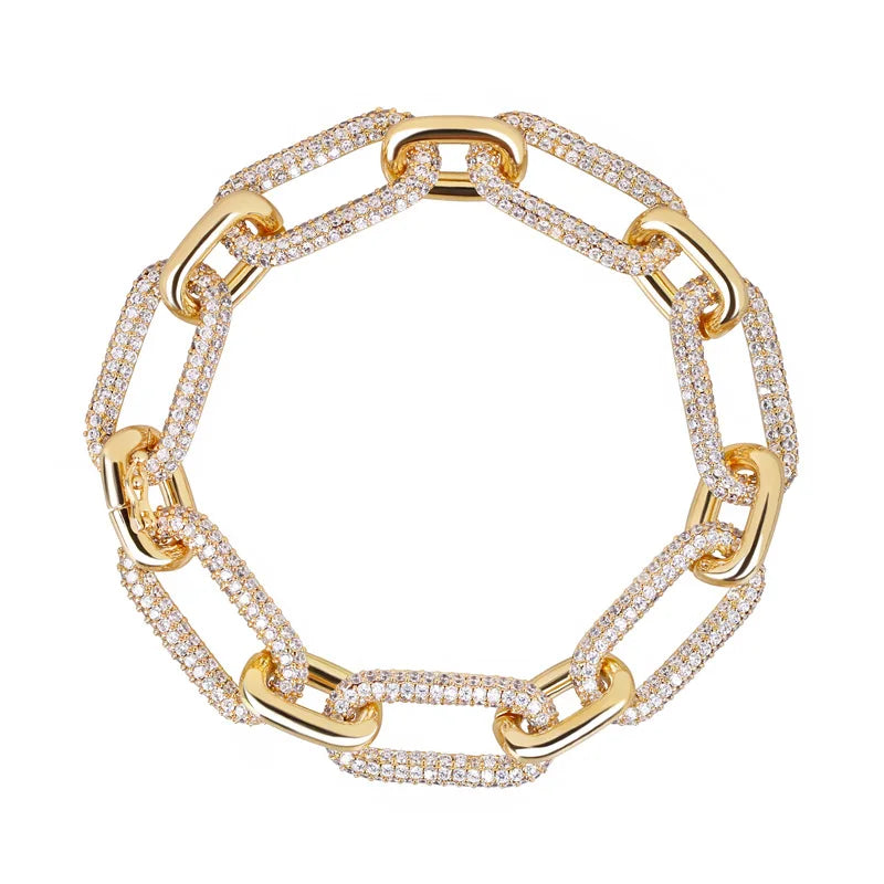 Fashion Fine Copper Hip Hop Link Chain Designer  18k Gold Plated Bling Full CZ Zircon  for Women