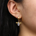 Ladies Stainless Steel Electroplated 18K Gold Bee Earrings Crystal Bee Earring