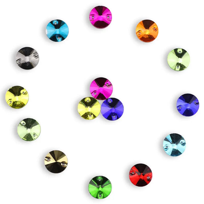 DIY Sewing 2-holes Glass Drill Rhinestones Diamond Dance Costume Jeans Embellishment Hat Ornament Round Stitched CZ Rhinestones