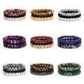 Wholesale Fashionable Ball-shaped Natural Birthstone Bracelet Set Trendy Red Agate Lapis Jade Beads Amethyst String
