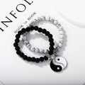 Turquoise White and Black Beads Yin Yang Taichi Charm Taiji Bagua Couple Bracelets Set