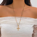 Fashion Cross Pendant Colorful Crystal Necklaces for Women Handmade Rainbow Colors Thin Chain on Neck Female Jewelry Party Gifts