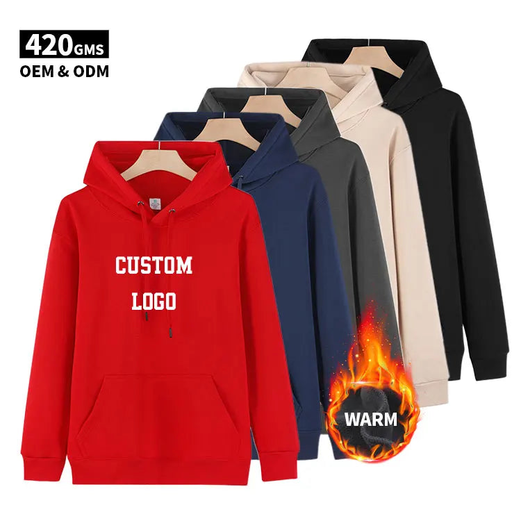 2024 Hot Sale Men Solid Hoodies Custom Embroidery Logo Heavyweight Hoodie Polar Fleece Thick Hoodie for Men's Winter Wear
